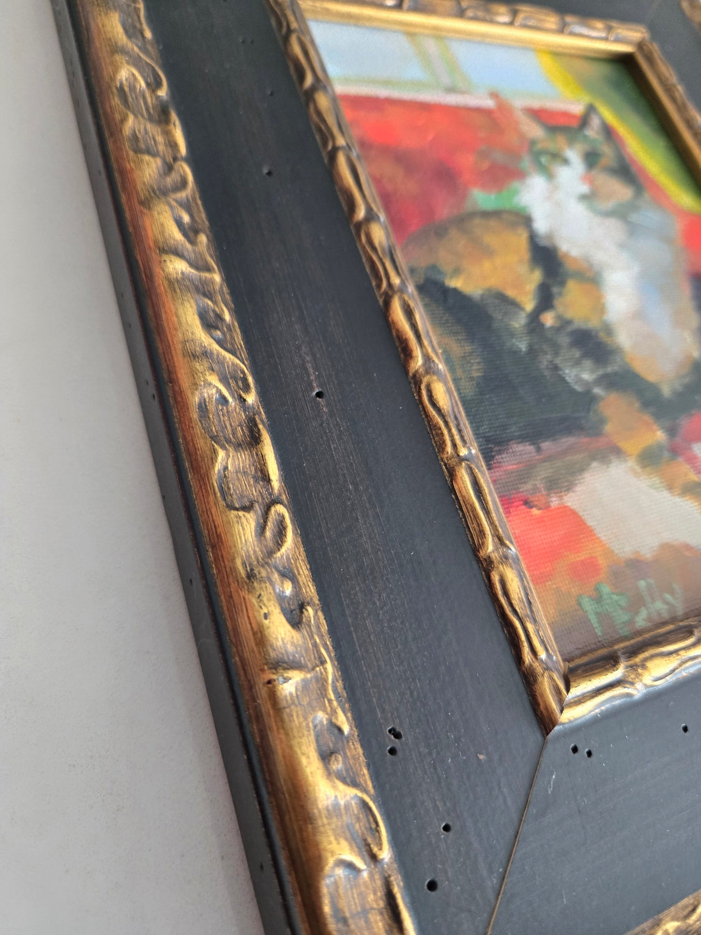 Cat on Sofa, Cozy Cat, Original Cat Painting, Calico Cat, Taby Cat, Bengal Cat, Cat Lounging, Original Cat Painting 5x7 in Acrylic on Panel in 9x11 in Wood Frame