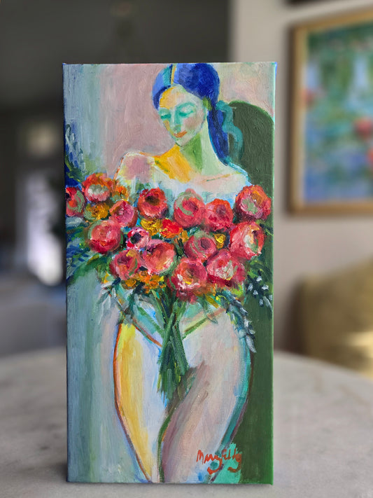 "Queen of the Garden " Nude Abstract Woman with Flowers