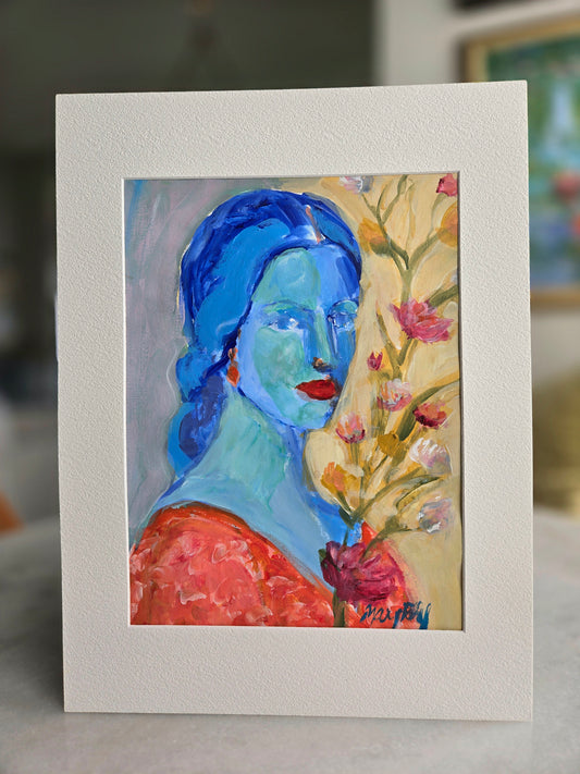 "Marigold" 9x12 in Portrait of Woman with Flowers