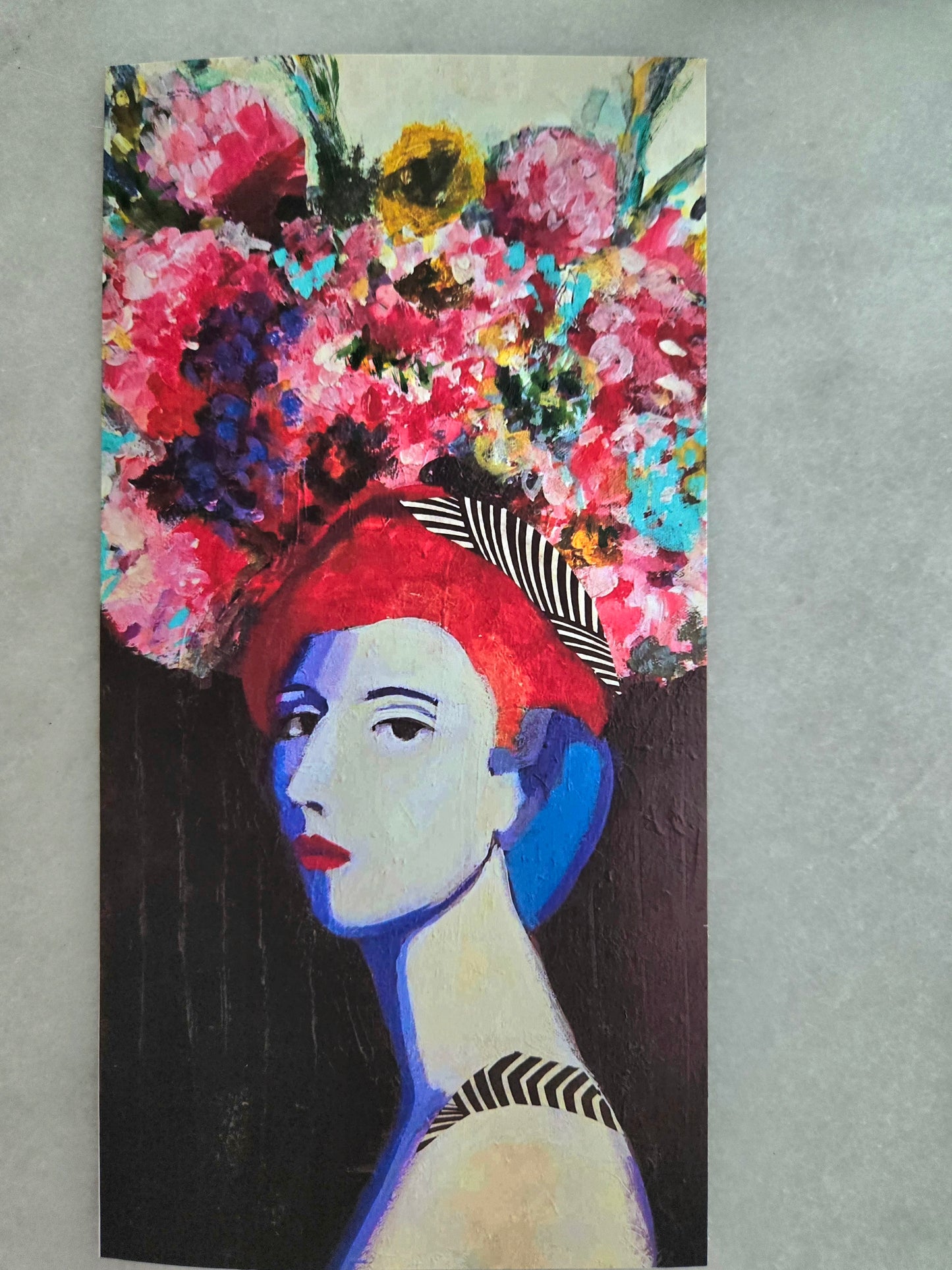 Colorful Portrait of Girl Profile with Flowers "She has a Beautiful Mind" Art Print Framed