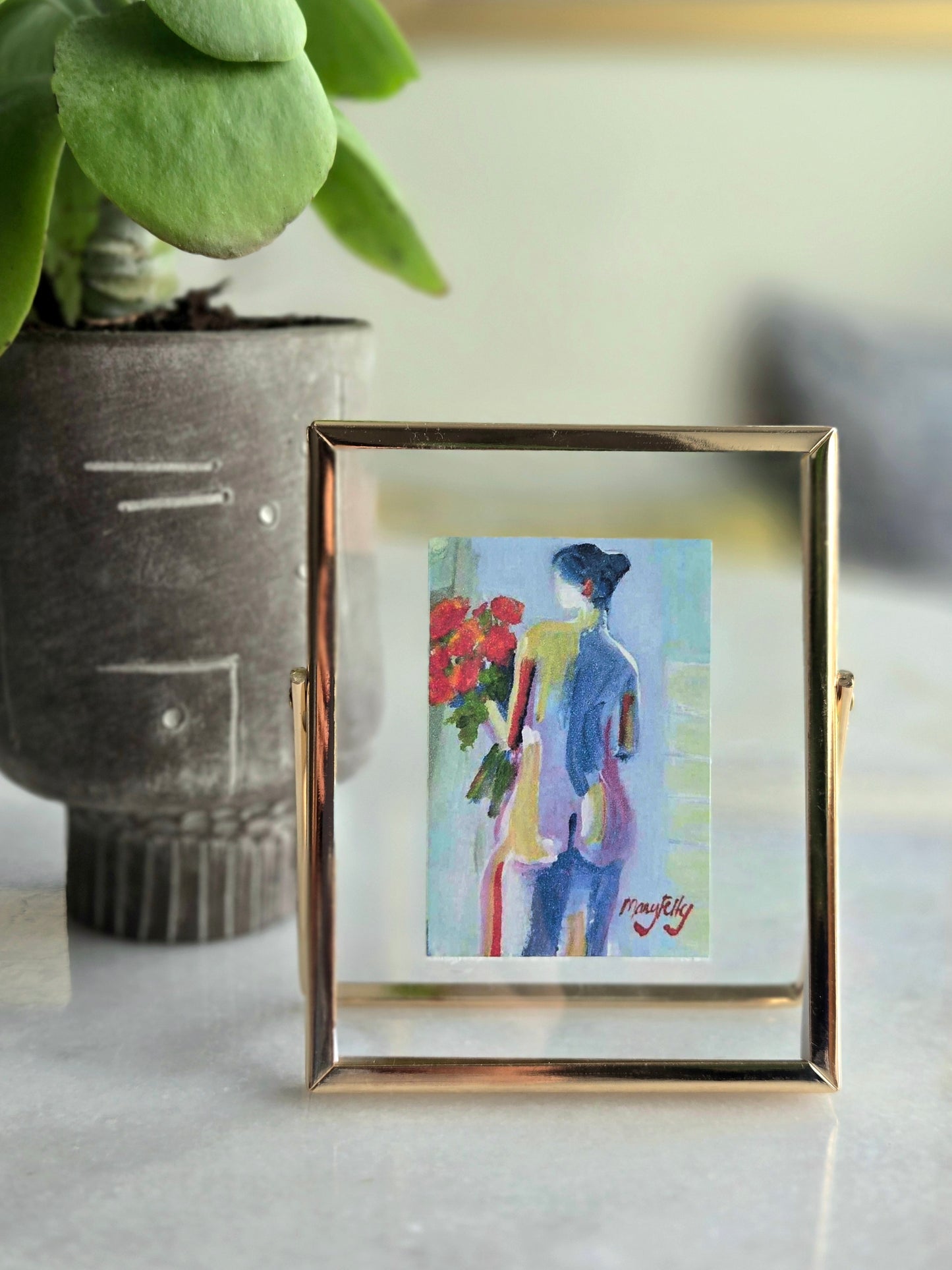 Woman with Flowers "Rosalia" Art Print Framed
