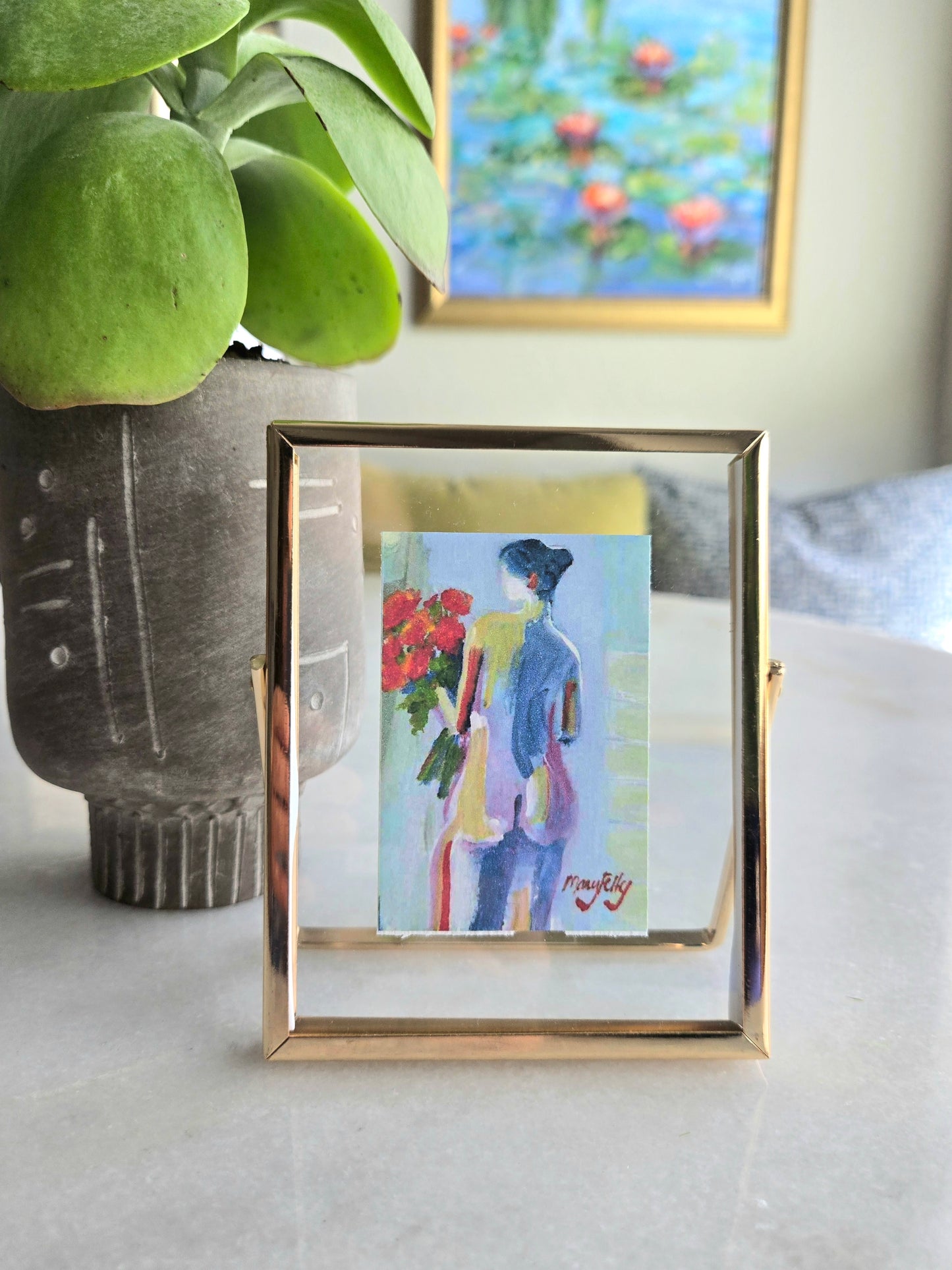 Woman with Flowers "Rosalia" Art Print Framed