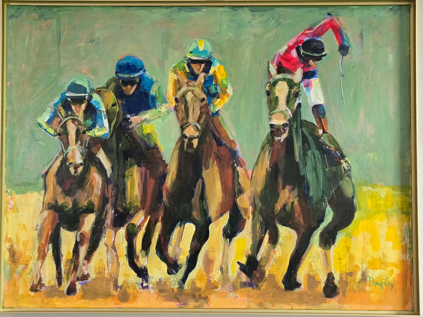 Horse Painting Original - Derby Race with Jockeys