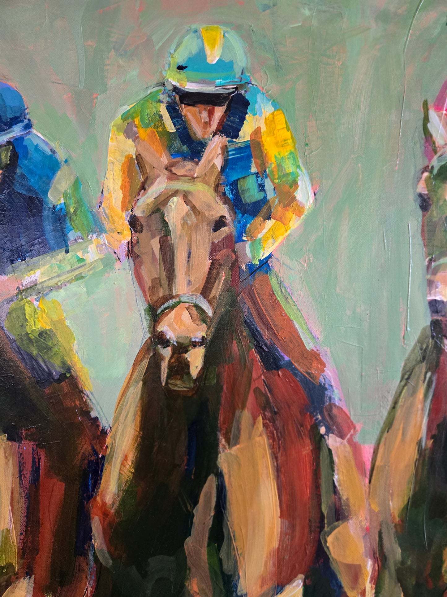 Horse Painting Original - Derby Race with Jockeys