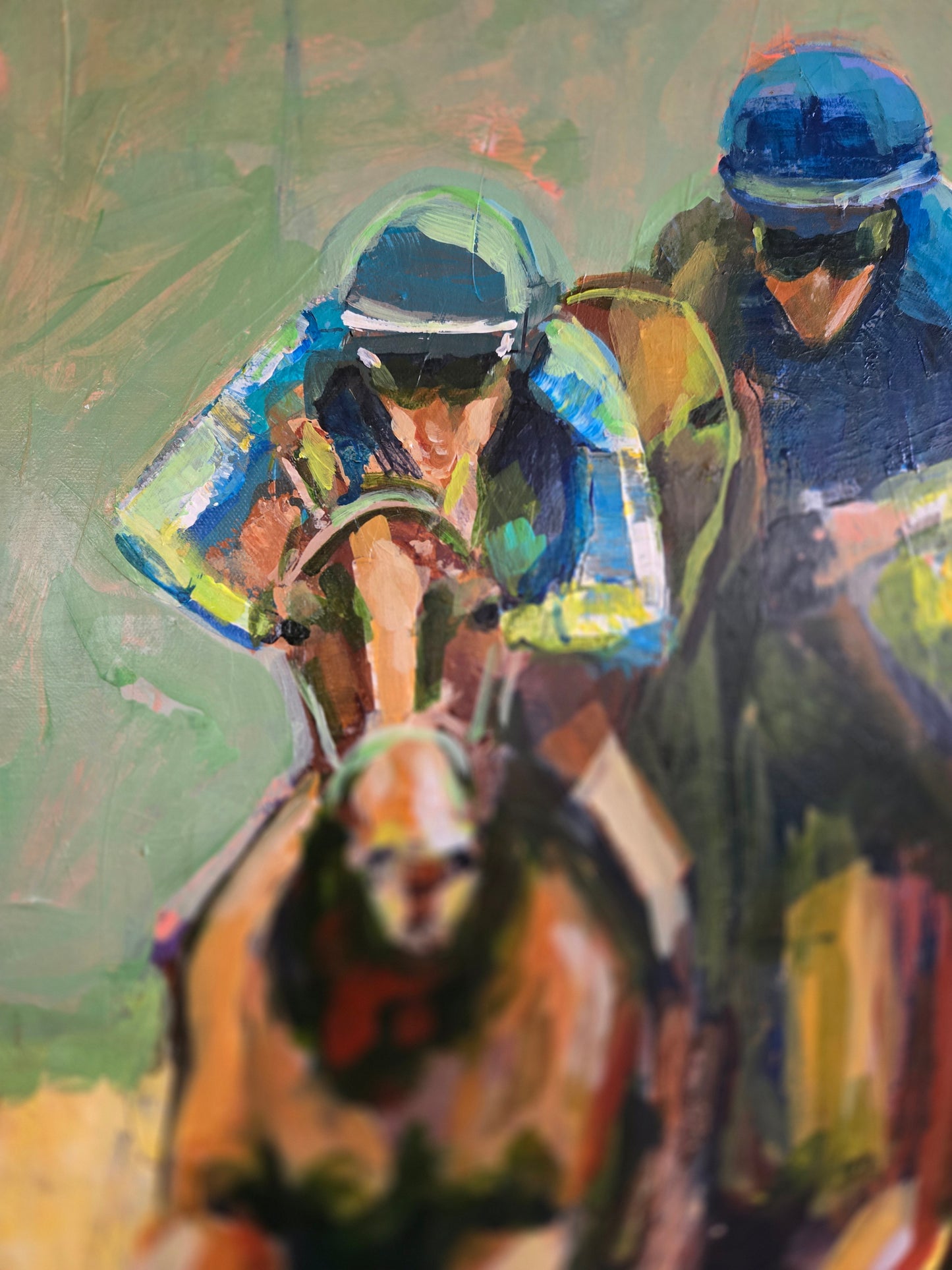 Horse Painting Original - Derby Race with Jockeys
