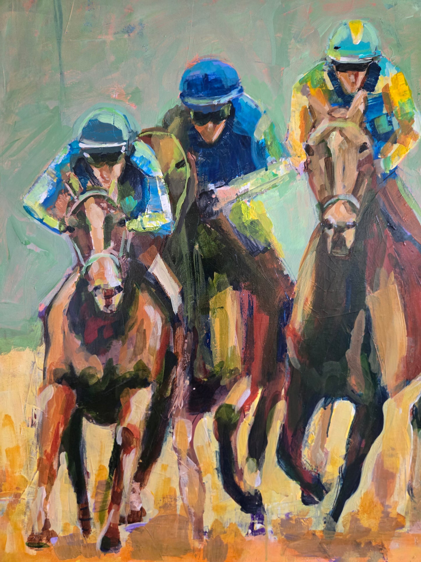 Horse Painting Original - Derby Race with Jockeys