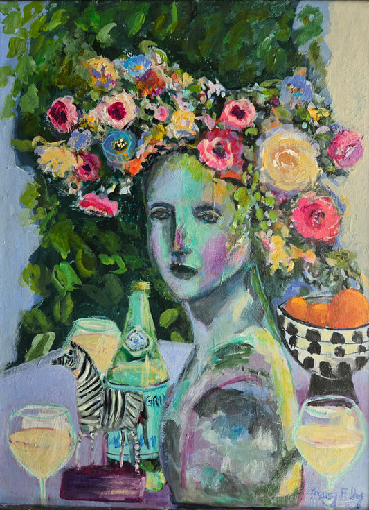 "Garden Keeper" Acrylic on 18x24 in Canvas - Floral Garden Painting