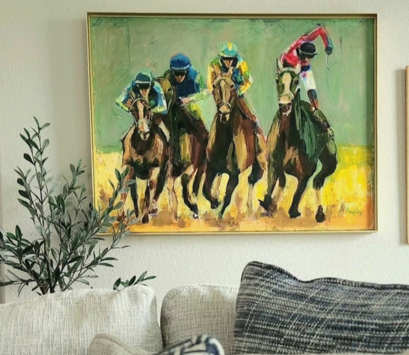 Horse Painting Original - Derby Race with Jockeys