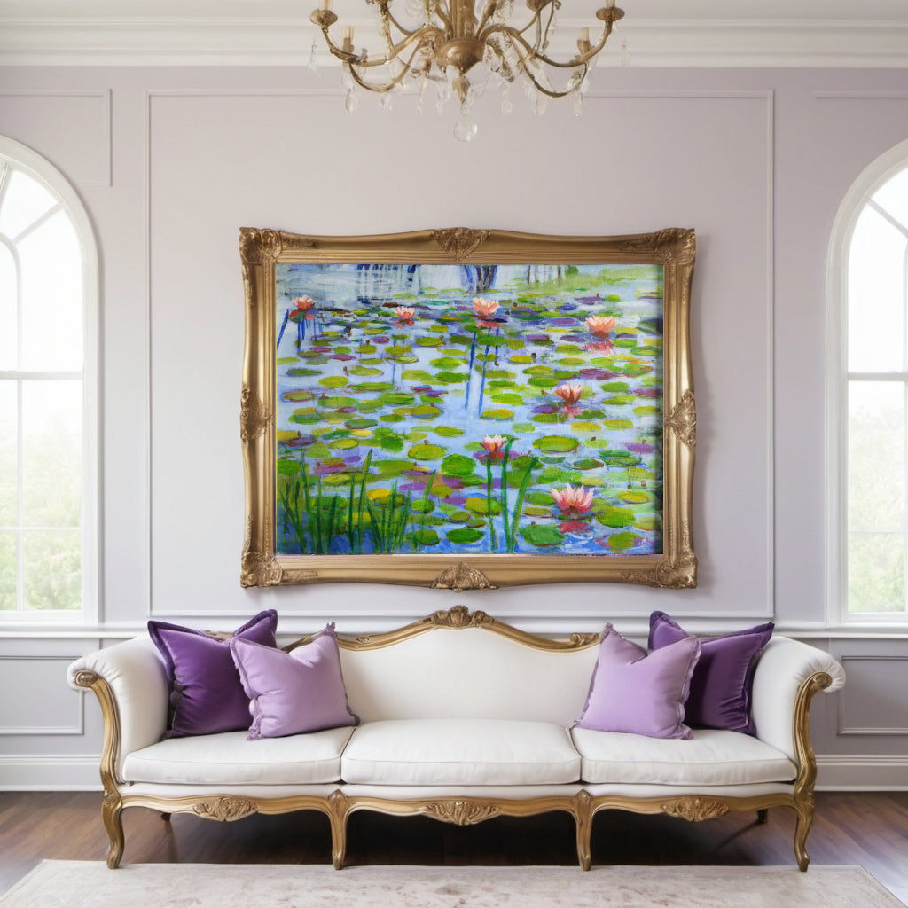 Waterlilies - "Stay Gold" Original Painting of Waterlilies, Waterlily Pond, Lotus Pond