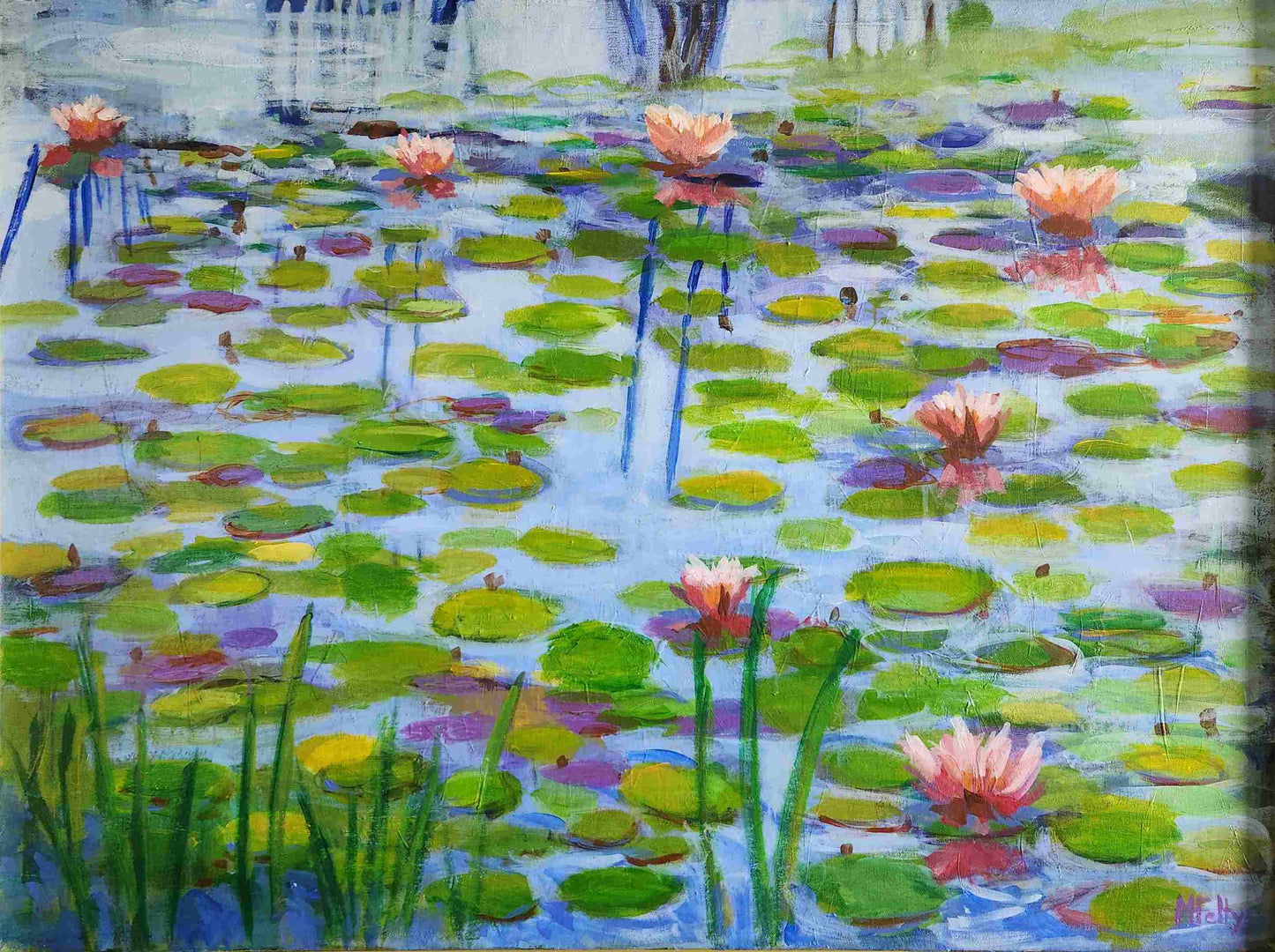 Waterlilies - "Stay Gold" Original Painting of Waterlilies, Waterlily Pond, Lotus Pond