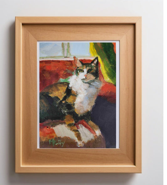 Beautiful Cat Painting of Cat Lounging on Sofa