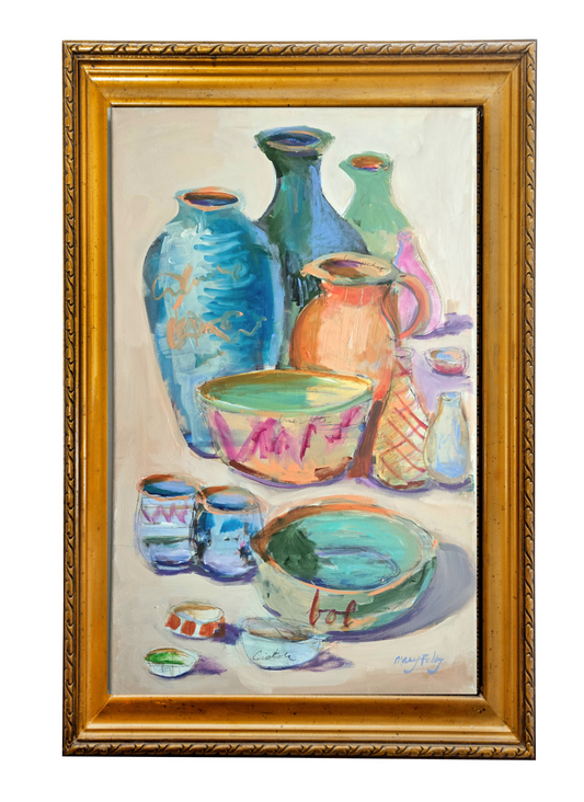 Colorful Vessels Painting 20x36 in "The Pottery Shop "