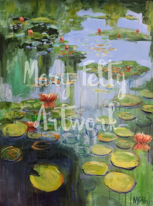 Waterlilies - "Reflections" Waterlily Painting, Waterlily Pond, Lotus Pond, Original Artwork, Nature Artwork